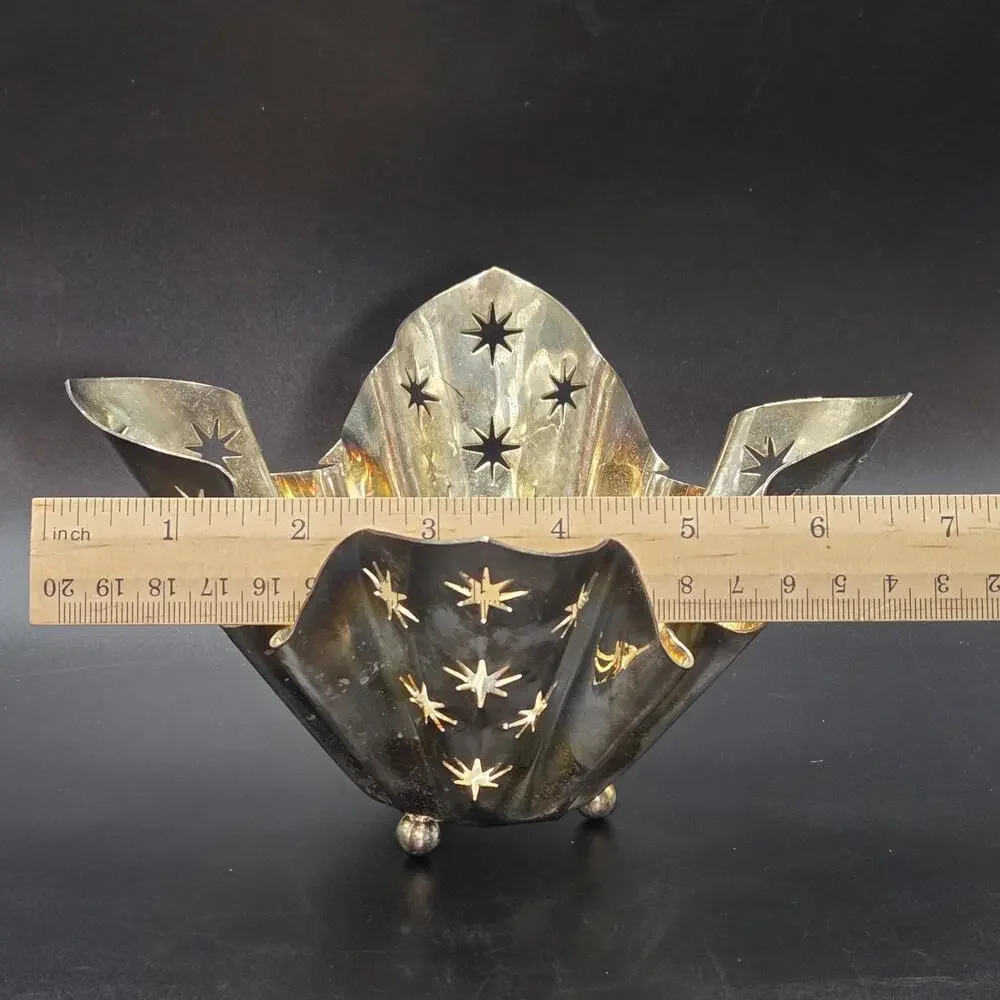 Godinger Silver Art Co Silver plate Decor Designed Candle Holder Star Cutouts